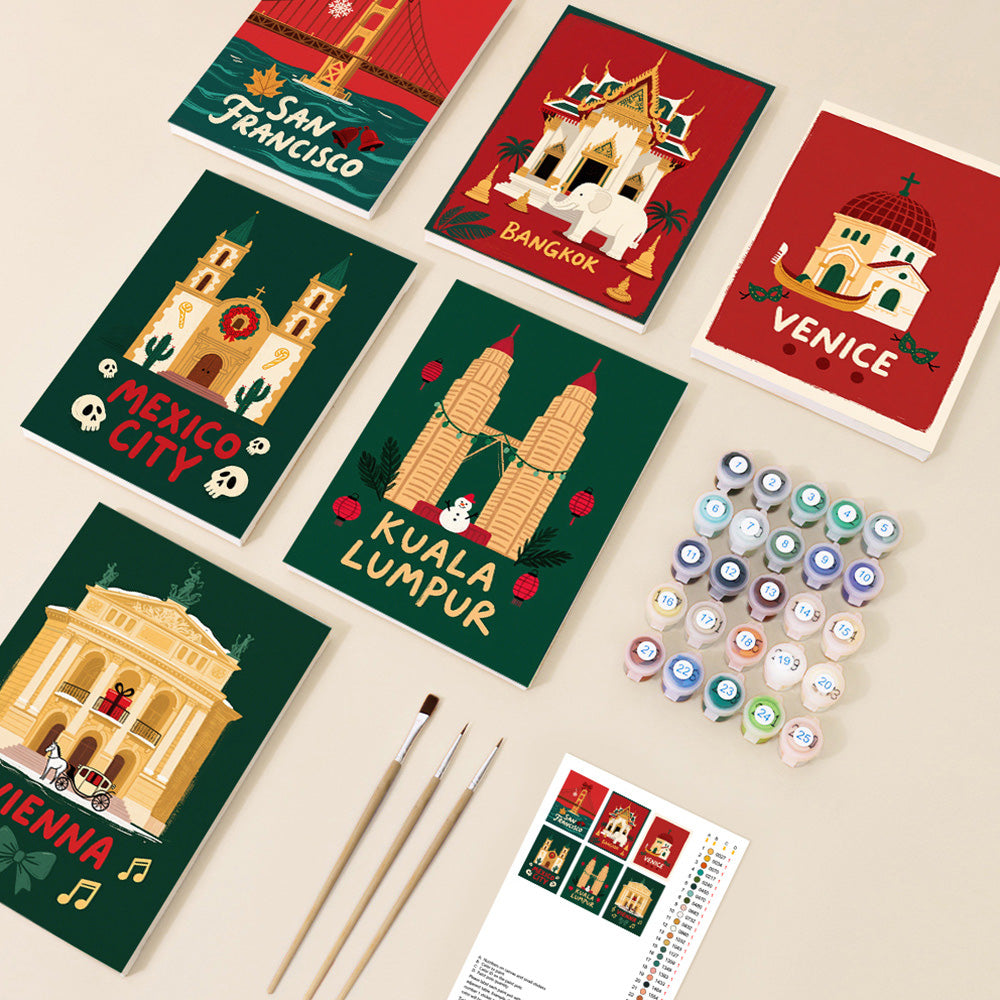 Christmas in Famous Cities 6 Pieces Mini Paint by Numbers