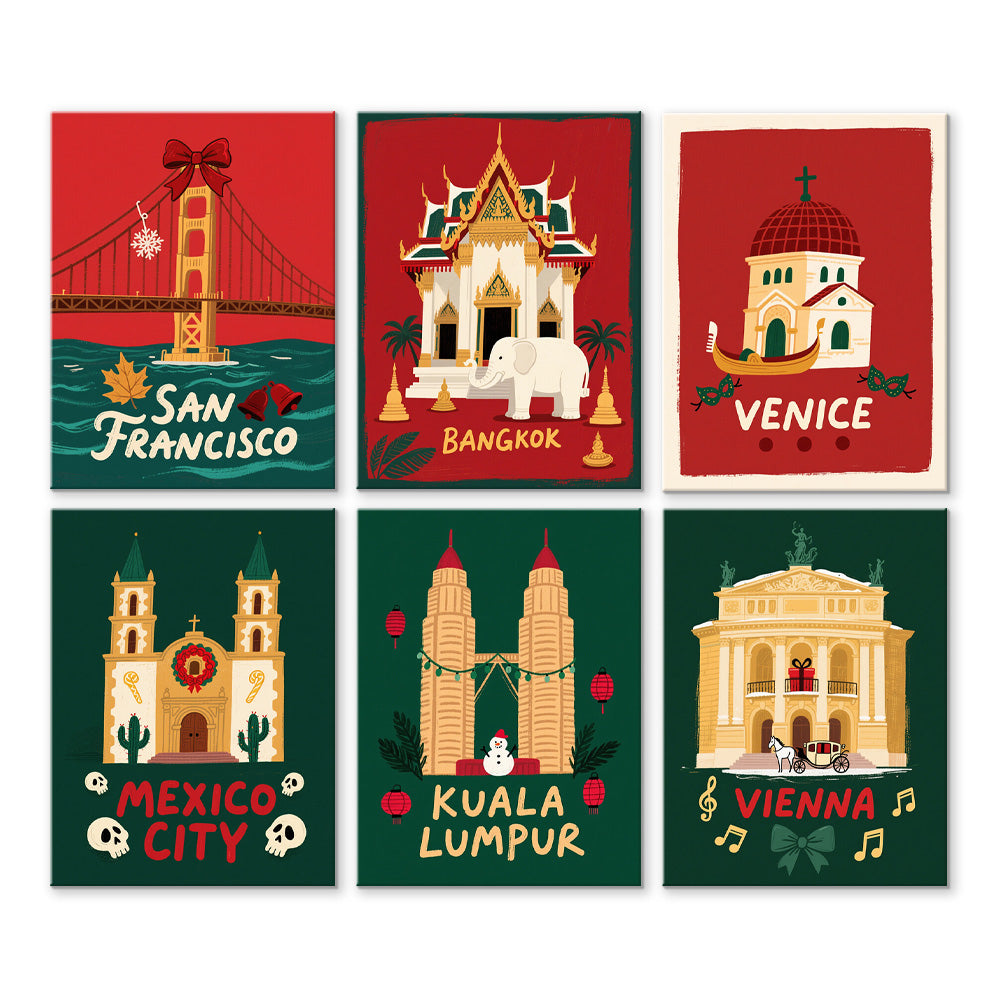 Christmas in Famous Cities 6 Pieces Mini Paint by Numbers