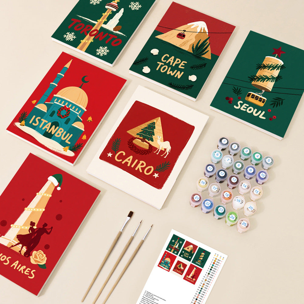 Christmas in Various Cities 6 Pieces Mini Paint by Numbers