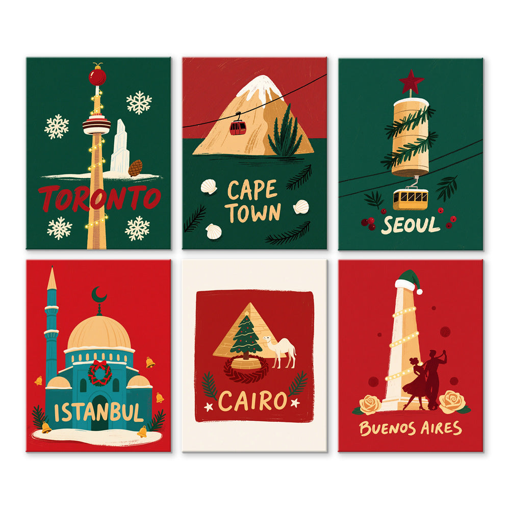 Christmas in Various Cities 6 Pieces Mini Paint by Numbers