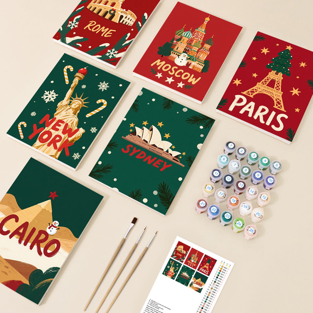 Christmas in Western Countries 6 Pieces Mini Paint by Numbers