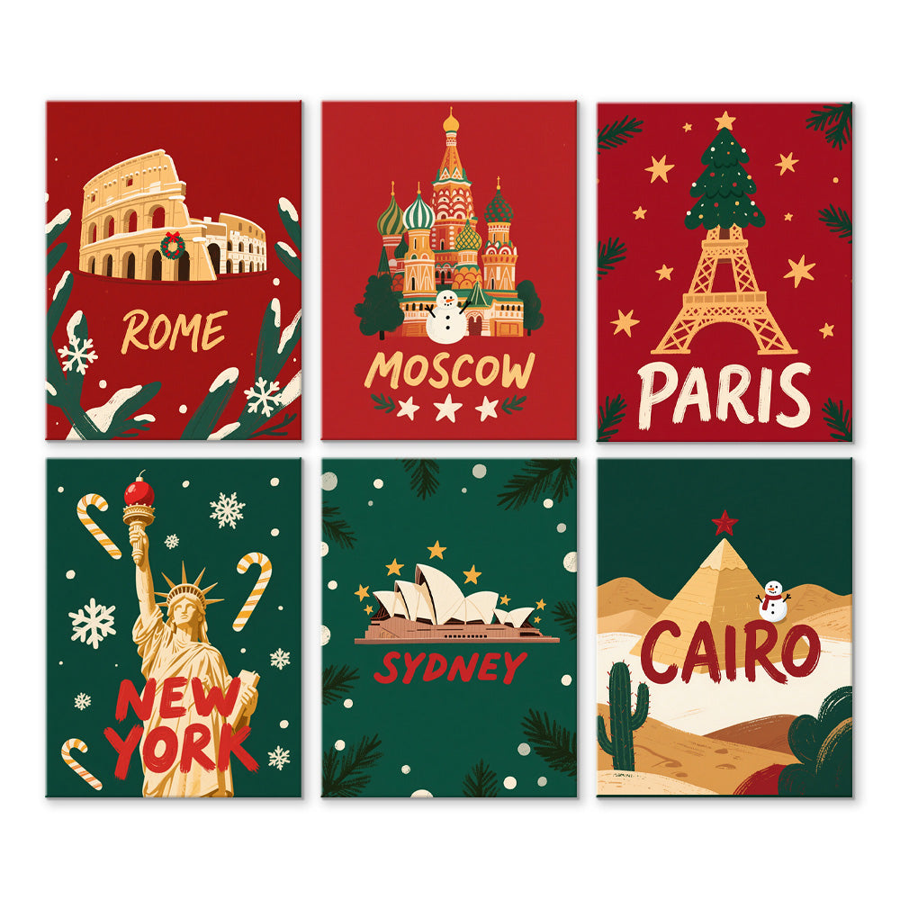 Christmas in Western Countries 6 Pieces Mini Paint by Numbers