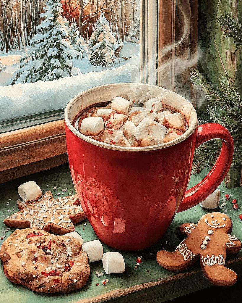 Christmas Marshmallow Coffee on the Windowsill Paint by Numbers