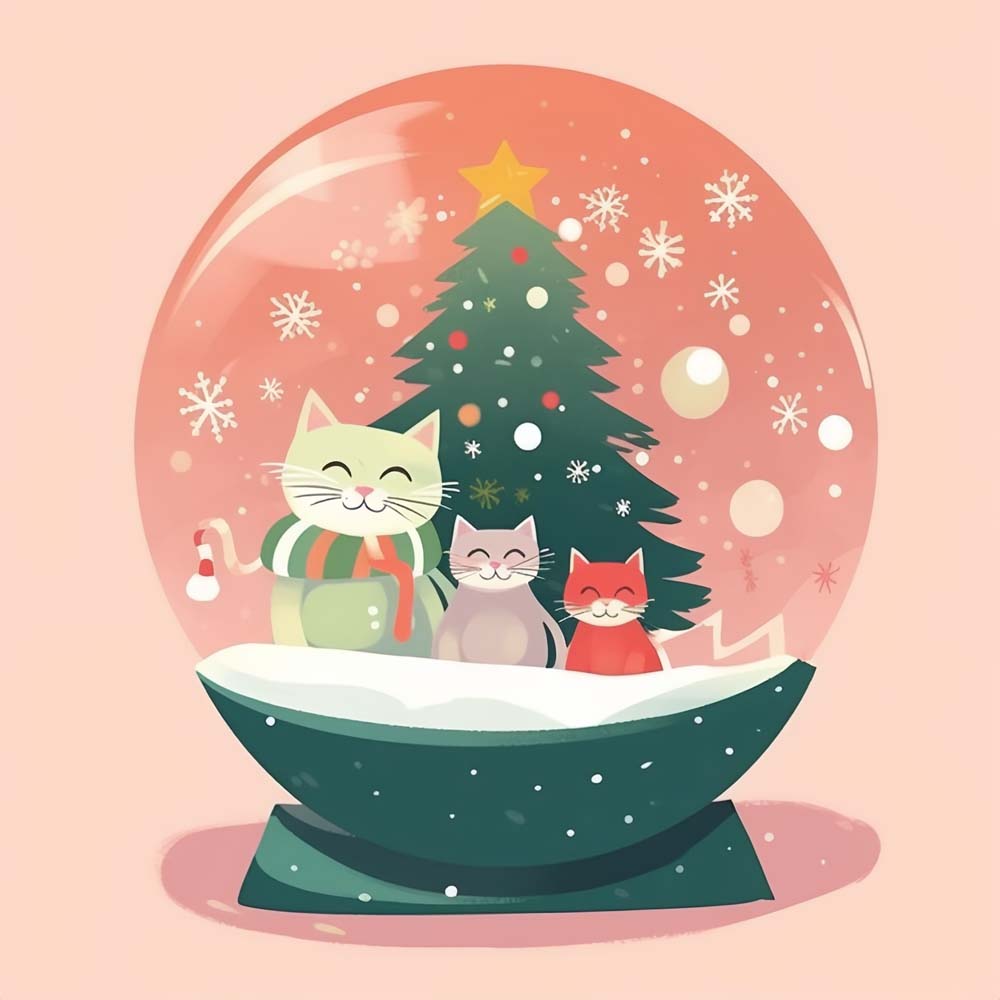 Christmas Tree and Cats in a Crystal Ball Paint by Numbers