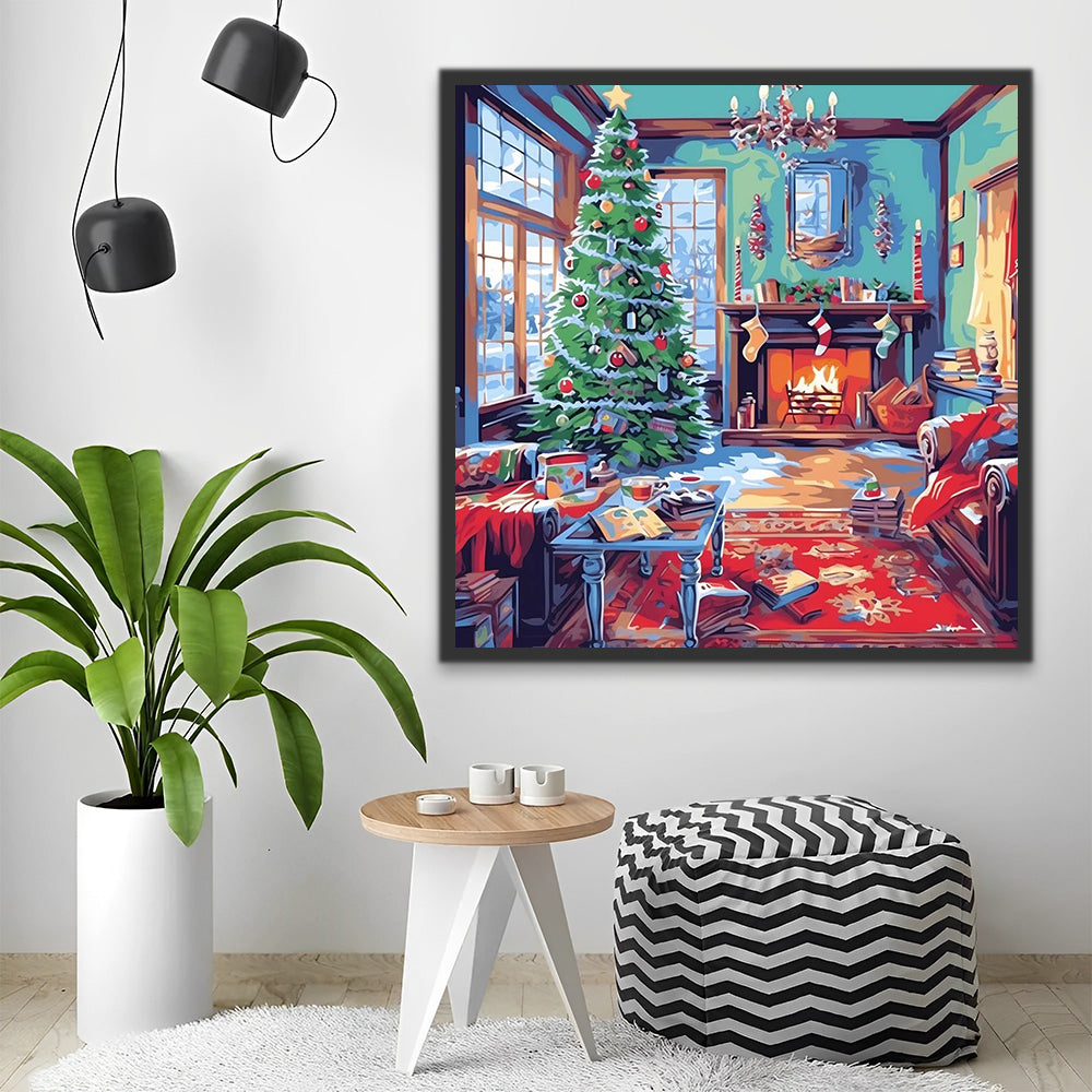 Christmas Tree by the Window and Fireplace Paint by Numbers