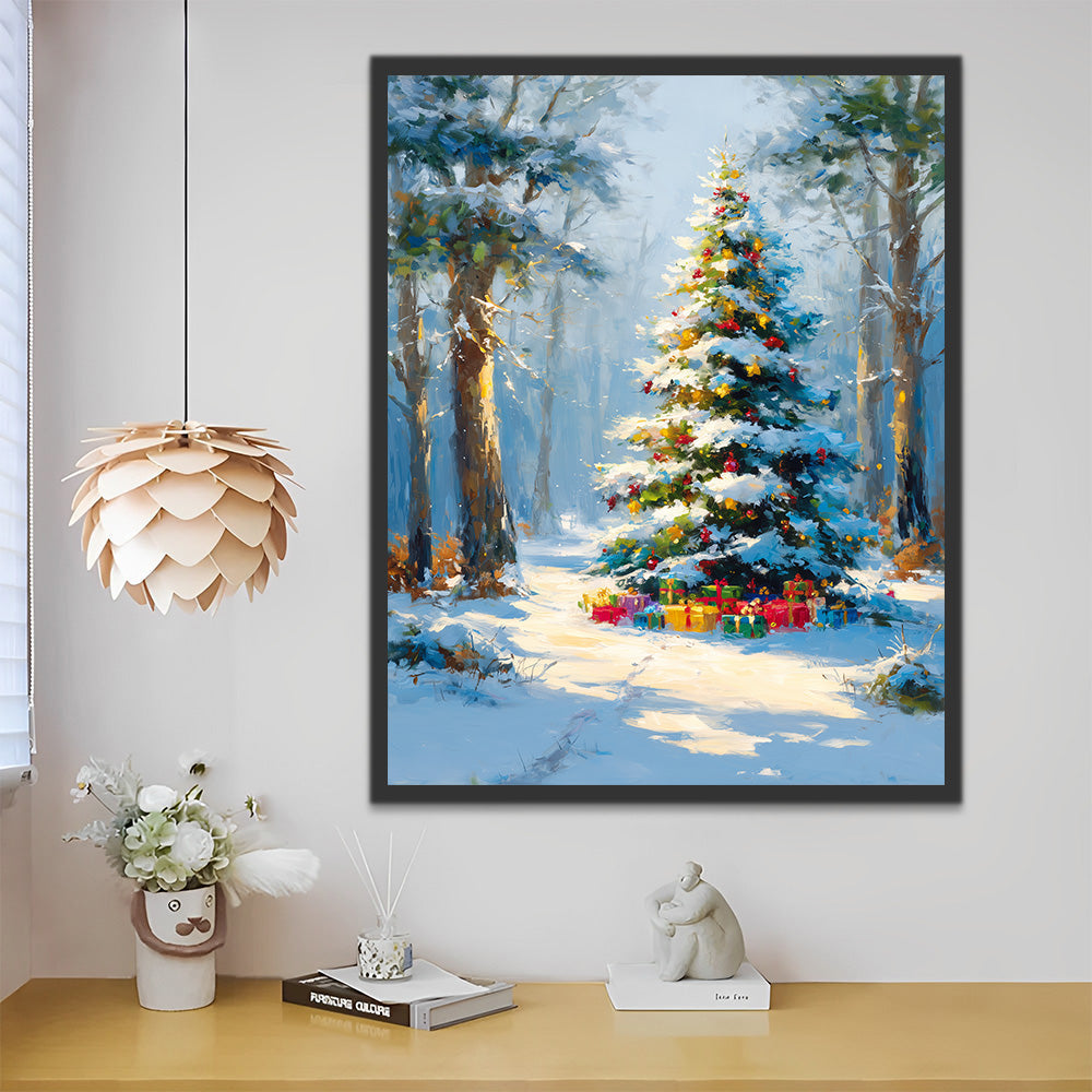 Christmas Tree in the Snowy Forest Paint by Numbers