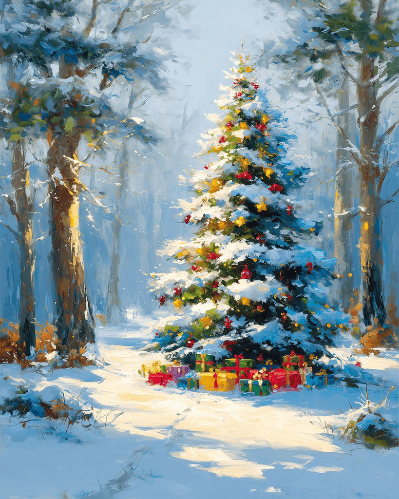 Christmas Tree in the Snowy Forest Paint by Numbers