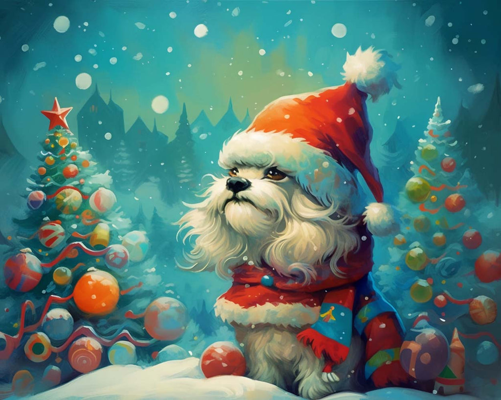 Christmas Trees and Puppy in Snow Paint by Numbers for Kids