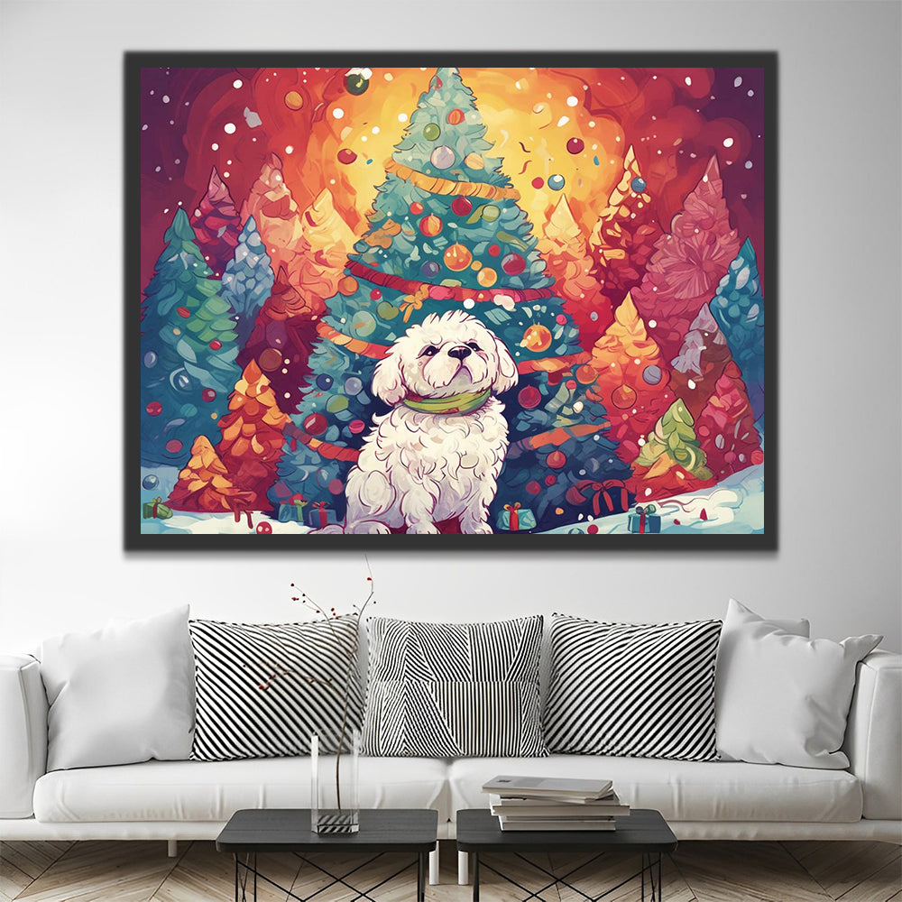 Christmas Trees and White Dog Paint by Numbers for Kids