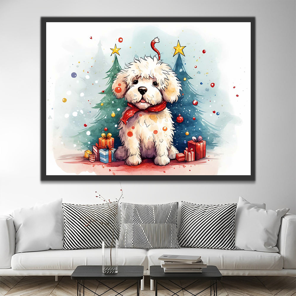 Christmas Trees and White Puppy Paint by Numbers for Kids