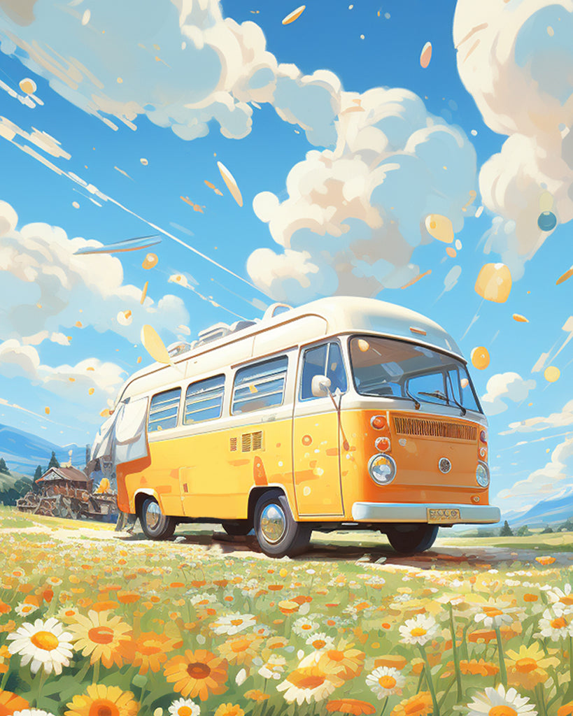 Chrysanthemum and Yellow Bus in the Wild Paint by Numbers