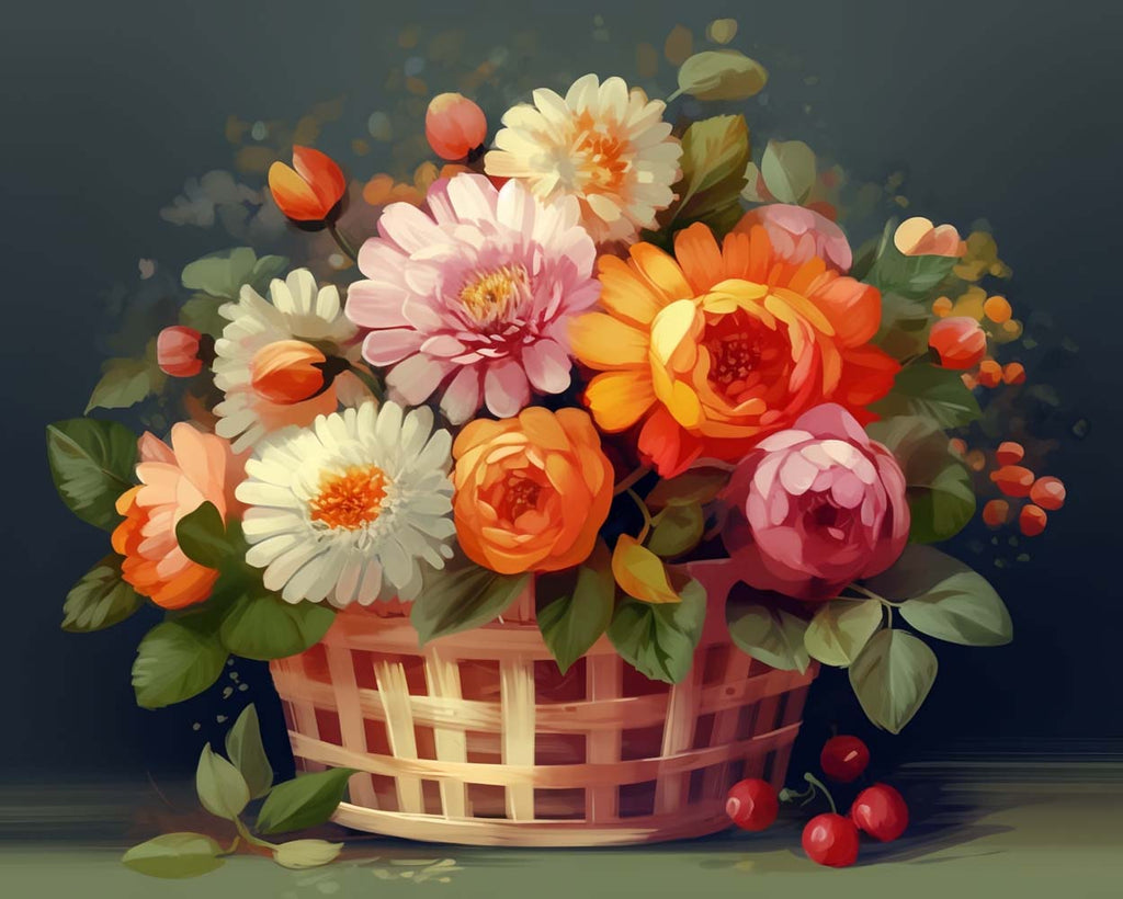 Chrysanthemum in Basket Paint by Numbers