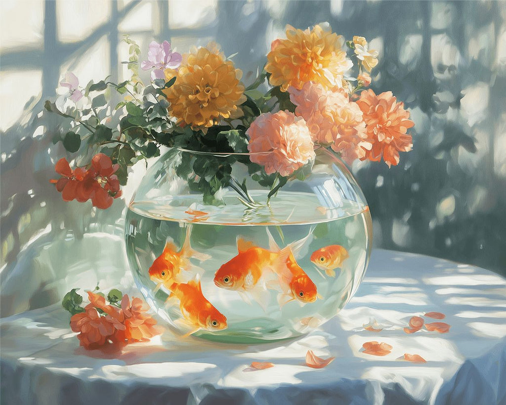 Chrysanthemums on Glass Fish Tank Paint by Numbers