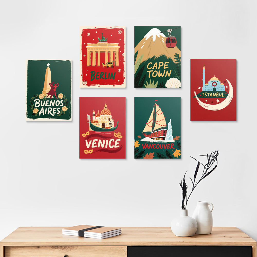 Cities around the World at Christmas 6 Pieces Mini Paint by Numbers