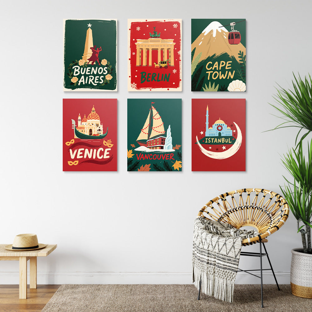 Cities around the World at Christmas 6 Pieces Mini Paint by Numbers