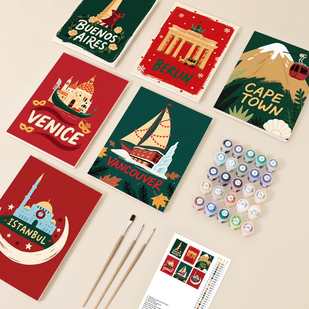 Cities around the World at Christmas 6 Pieces Mini Paint by Numbers