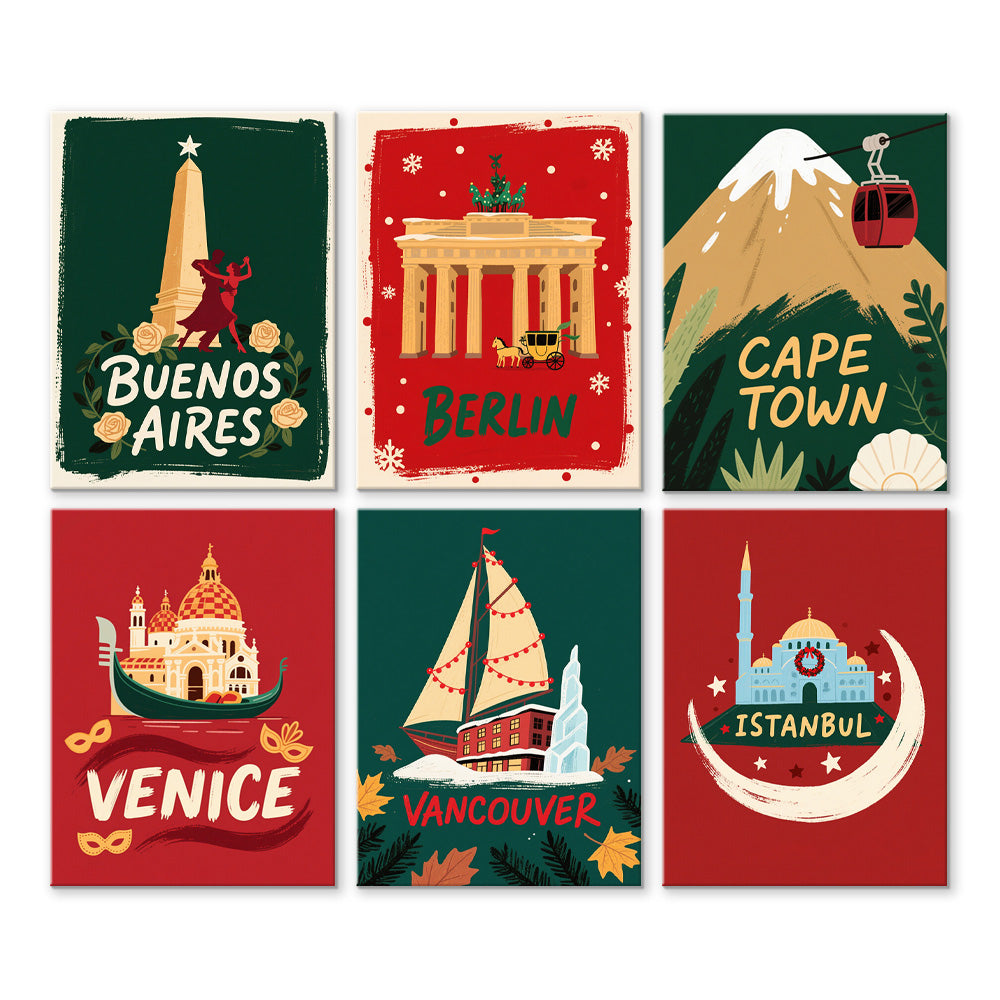 Cities around the World at Christmas 6 Pieces Mini Paint by Numbers