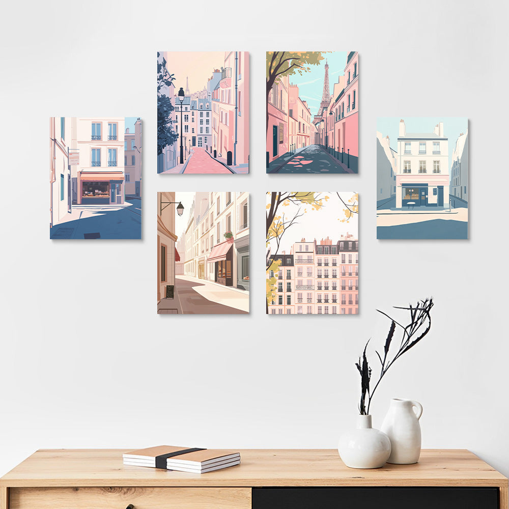 City High-Rise Buildings 6 Pieces Mini Paint by Numbers