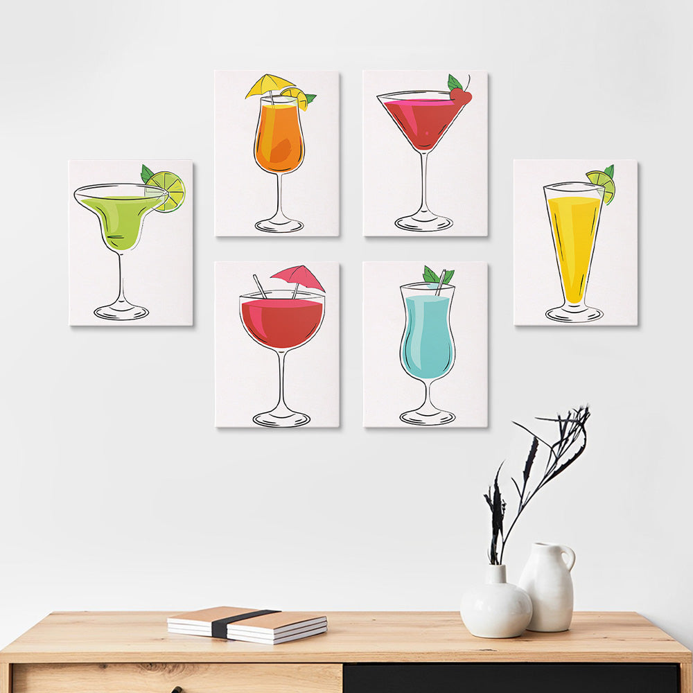 Cocktails of Different Flavors 6 Pieces Mini Paint by Numbers