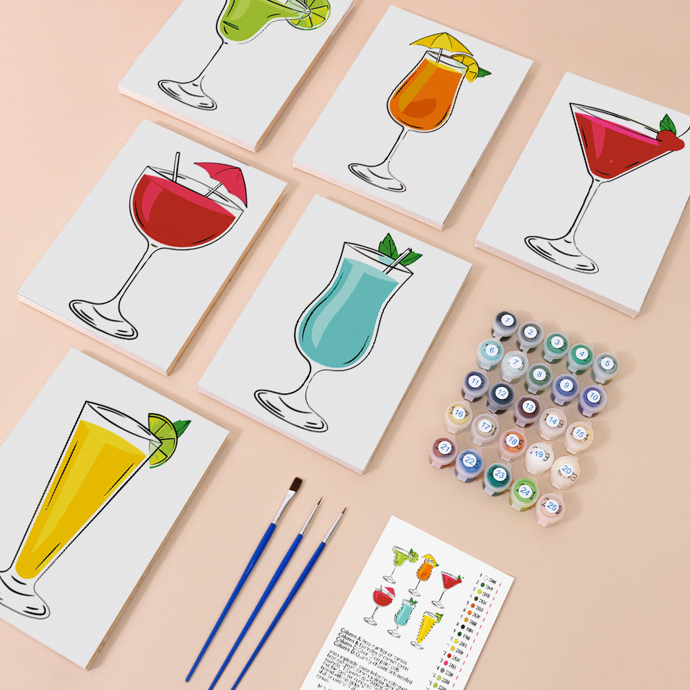 Cocktails of Different Flavors 6 Pieces Mini Paint by Numbers