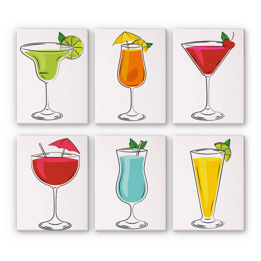 Cocktails of Different Flavors 6 Pieces Mini Paint by Numbers
