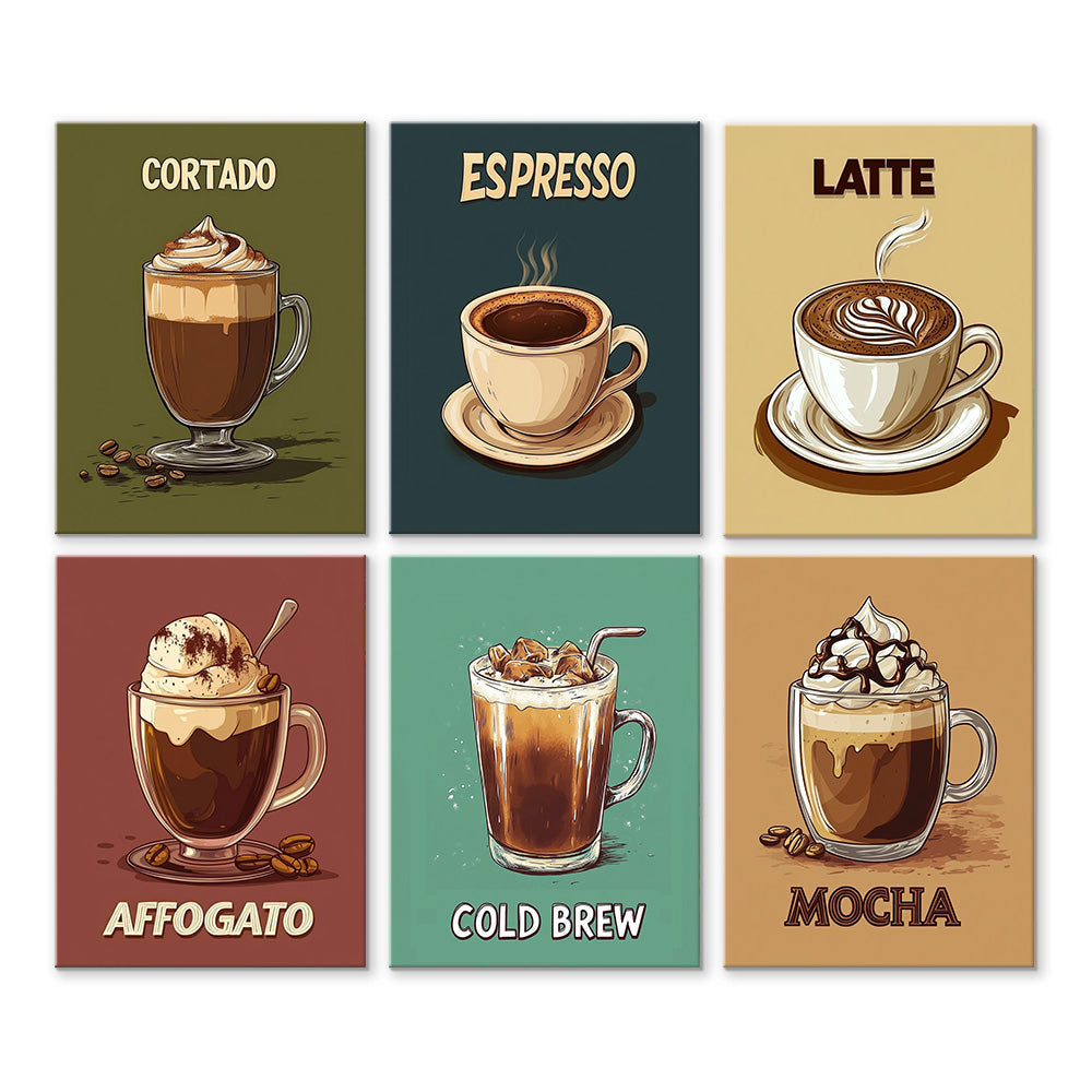 Coffee of Various Flavors 6 Pieces Mini Paint by Numbers