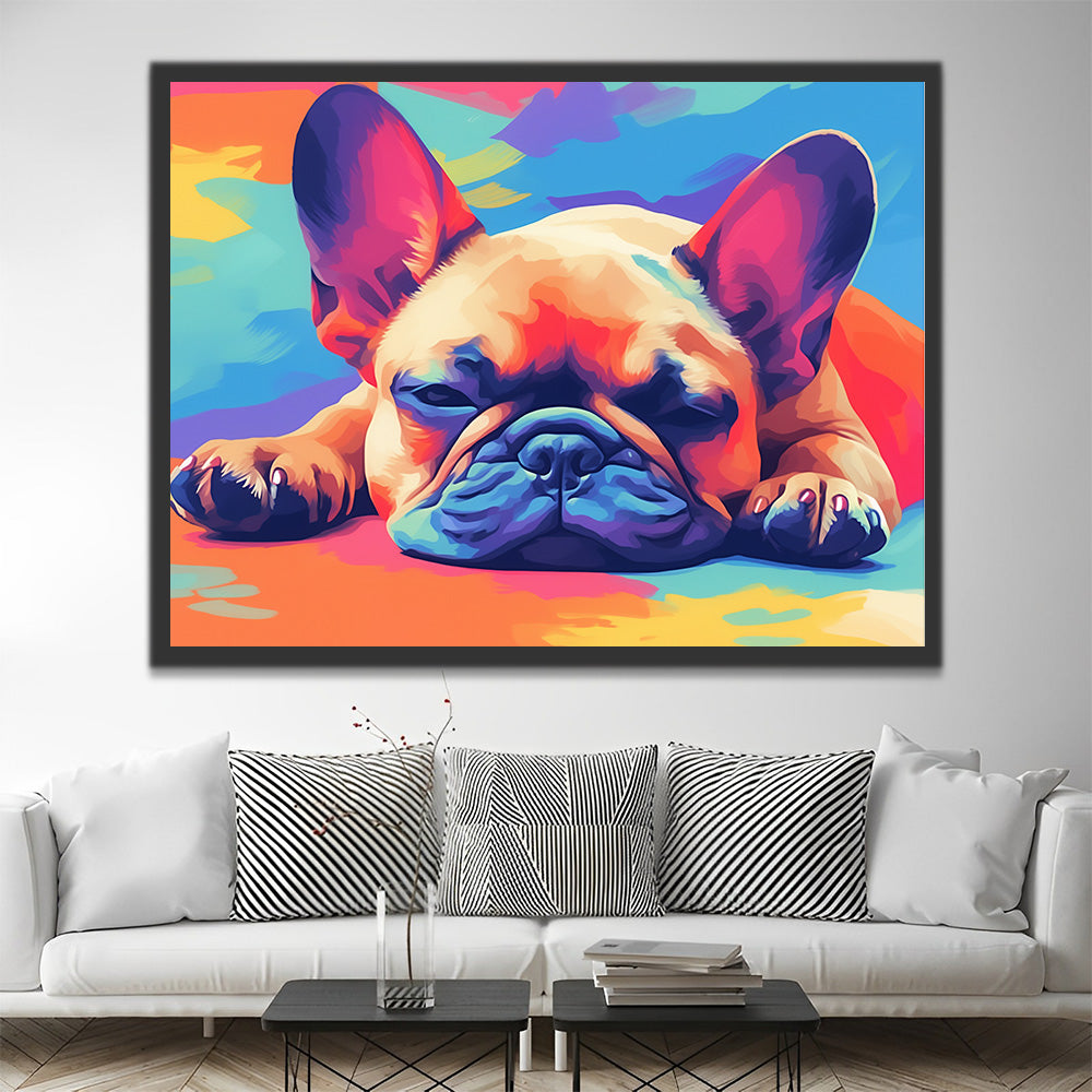 Colored French Bulldog Lying on the Ground Paint by Numbers