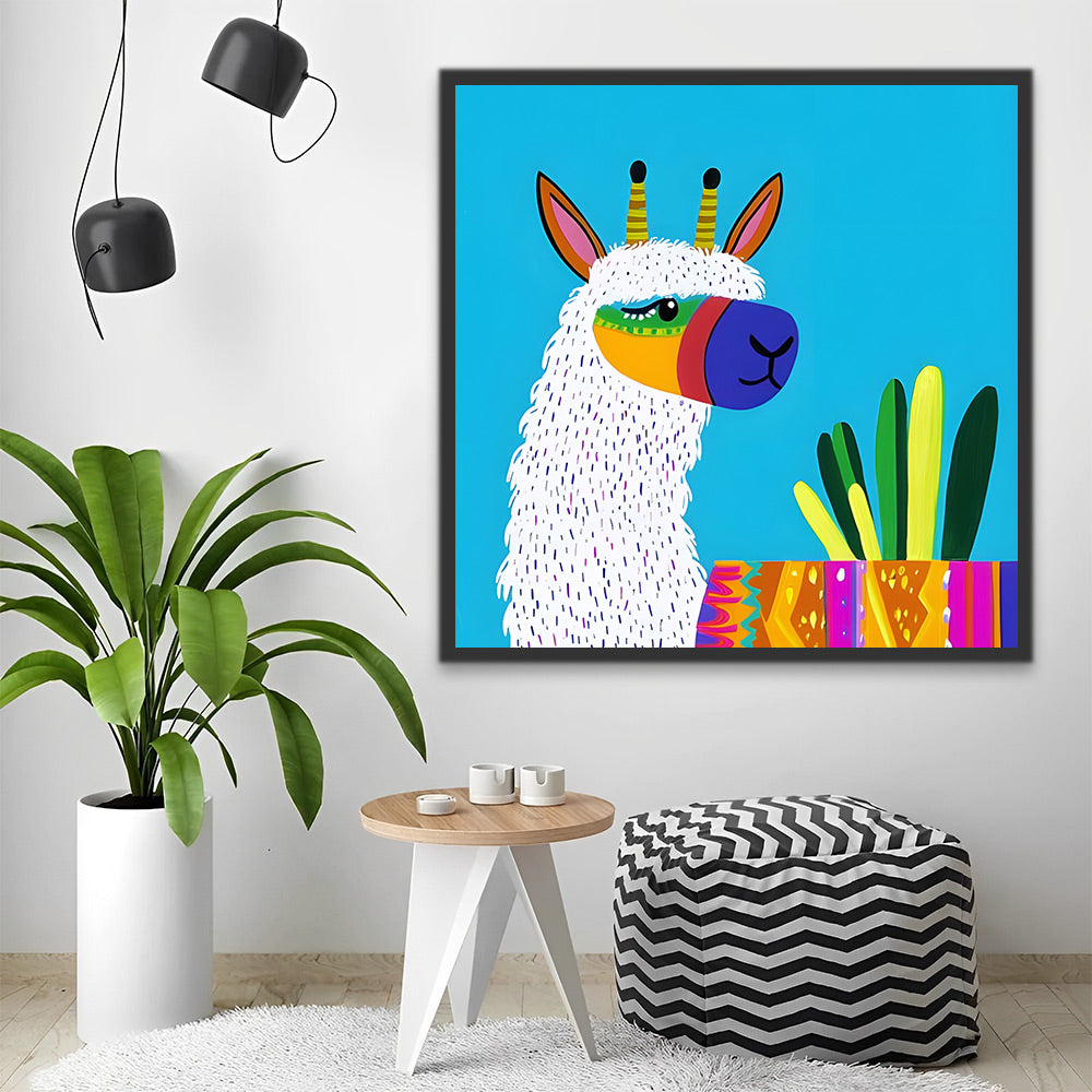 Colorful Alpaca and Green Plants Paint by Numbers