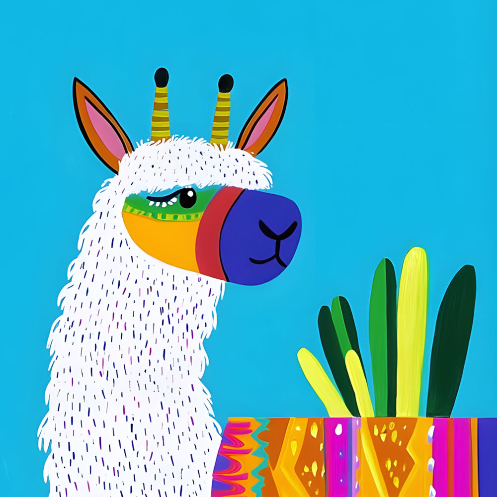 Colorful Alpaca and Green Plants Paint by Numbers