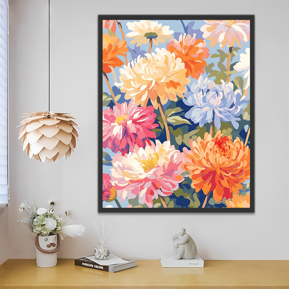 Colorful and Full Blooming Chrysanthemums Paint by Numbers