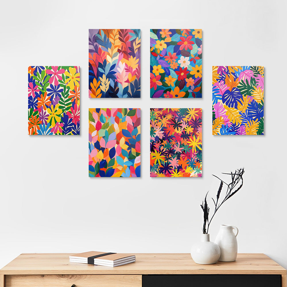 Colorful Autumn Leaves and Flowers 6 Pieces Mini Paint by Numbers