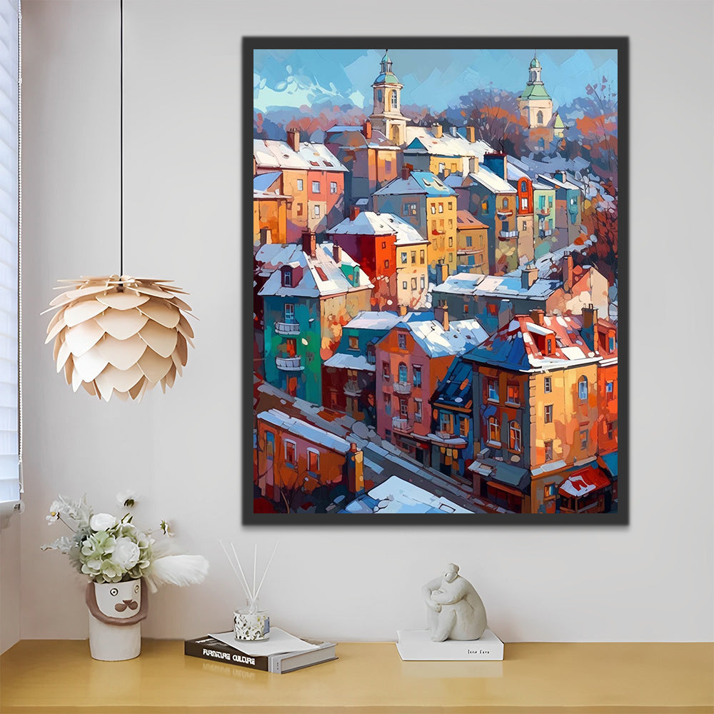 Colorful Buildings in Snow Paint by Numbers