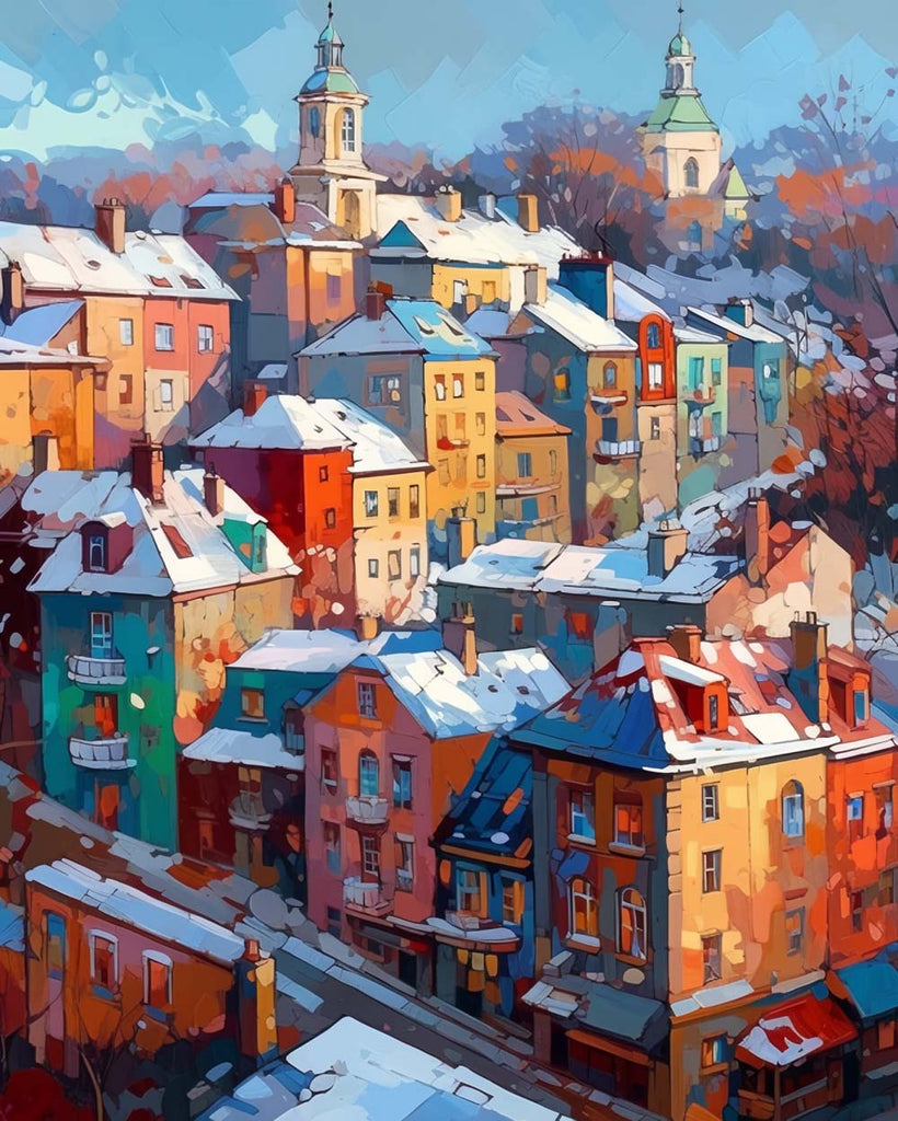 Colorful Buildings in Snow Paint by Numbers