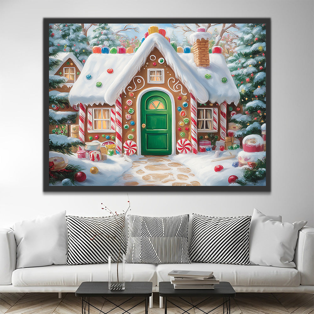 Colorful Candy House and Christmas Trees Paint by Numbers