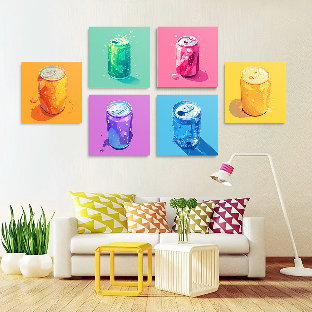Colorful Canned Sparkling Drinks 6 Pieces Mini Paint by Numbers