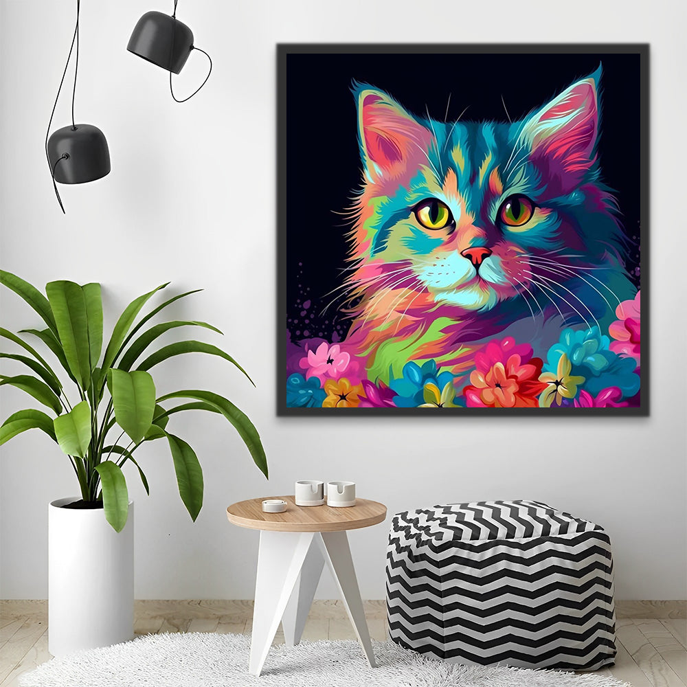 Colorful Cat and Colorful Flowers Paint by Numbers