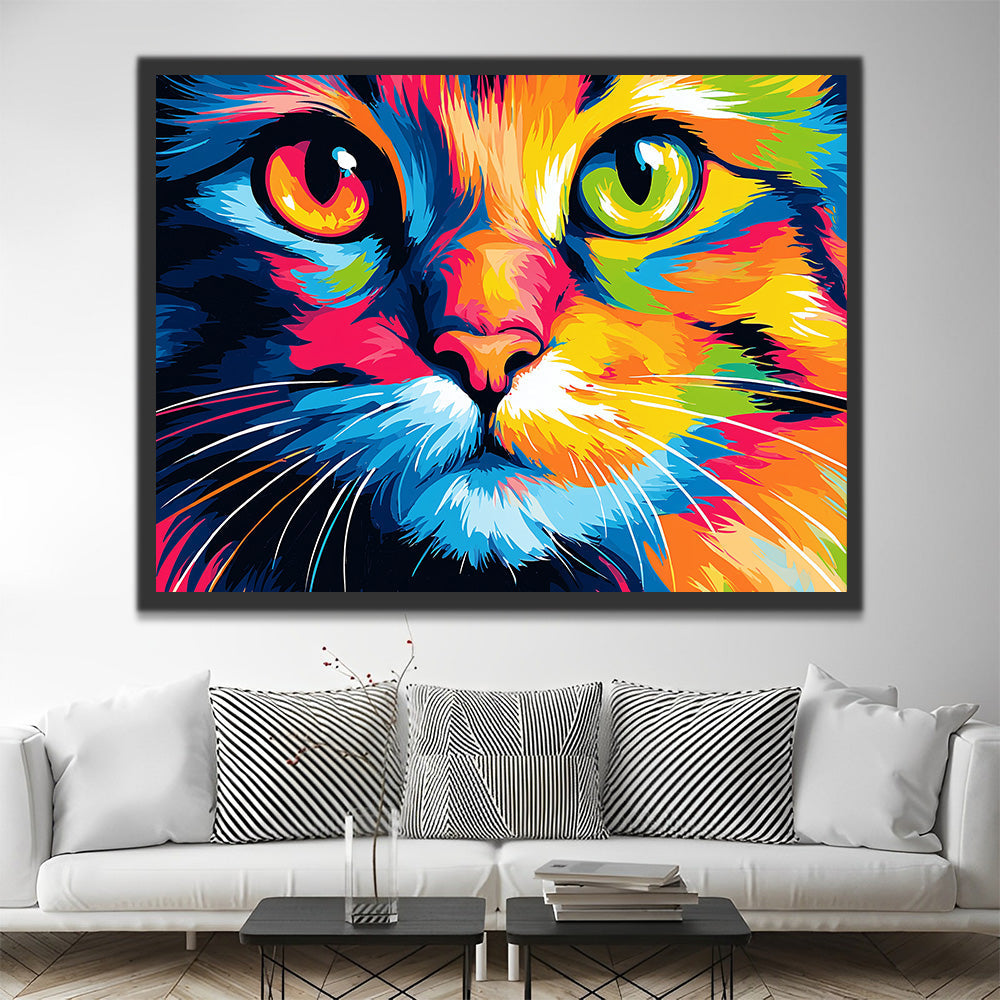 Colorful Cat with Different Eyes Paint by Numbers
