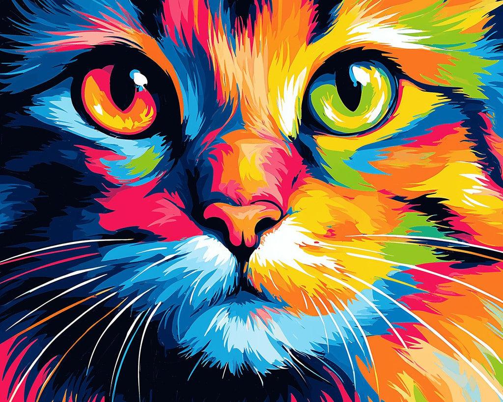 Colorful Cat with Different Eyes Paint by Numbers