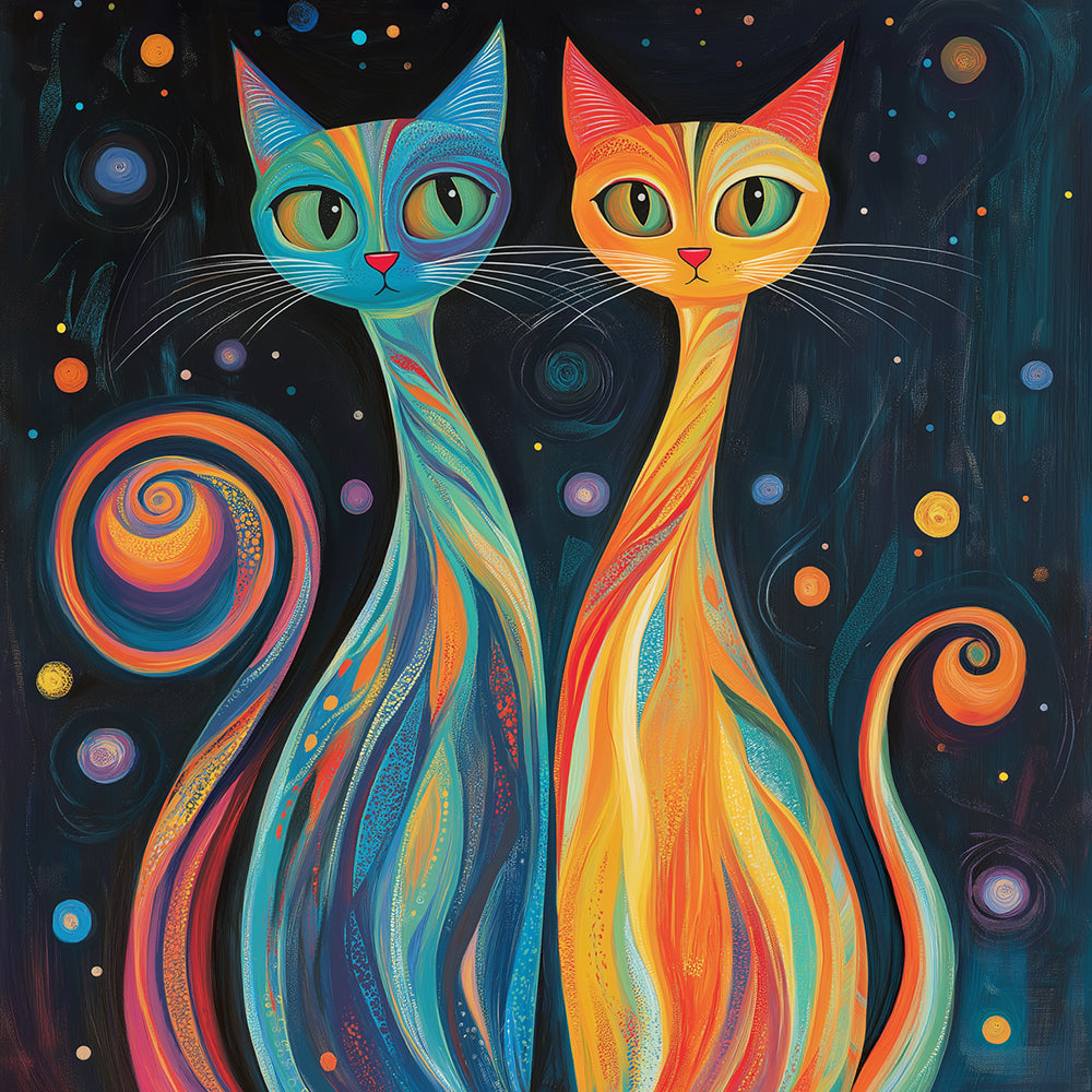 Colorful Cats in Abstract Starry Sky Paint by Numbers