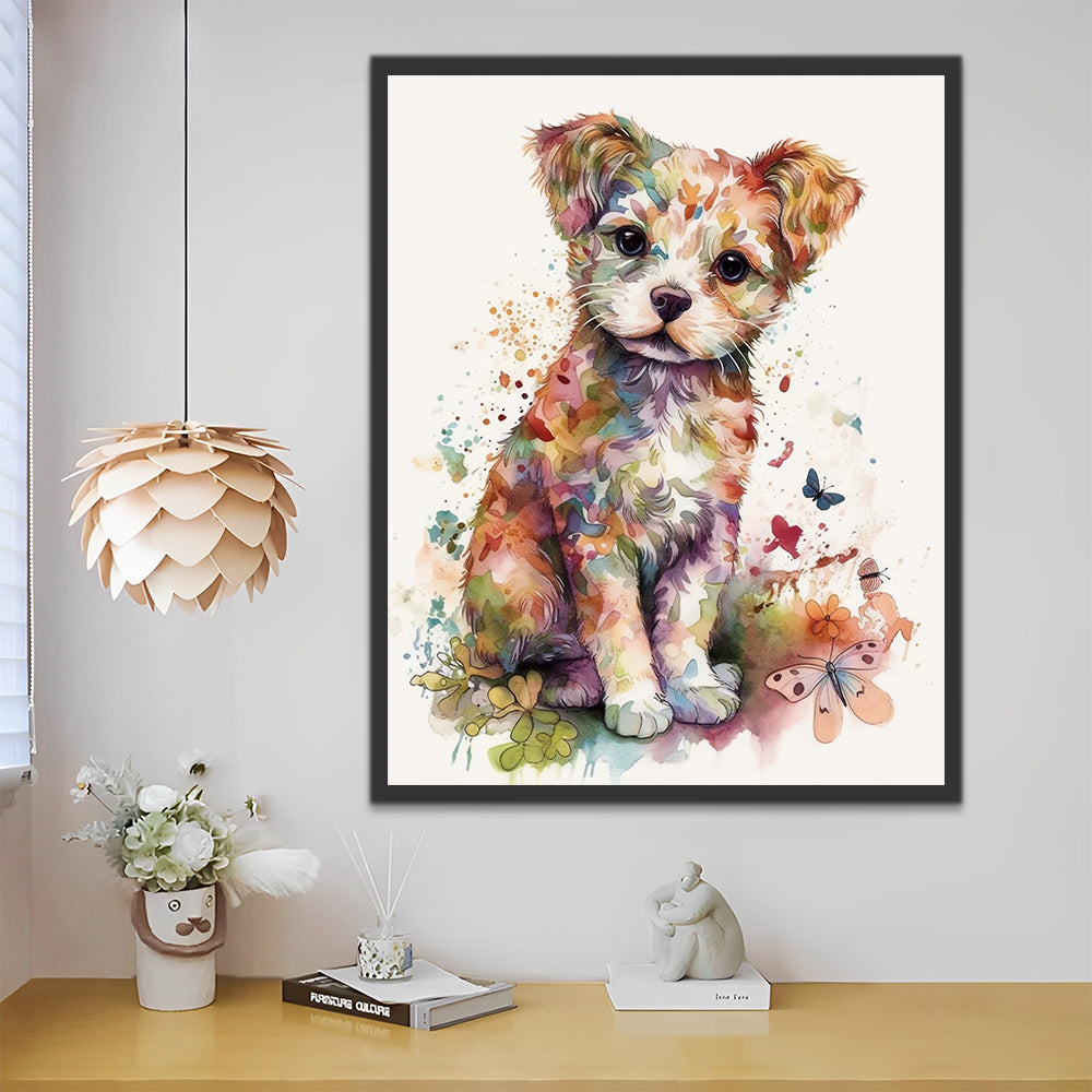 Colorful Cute Dog and Butterflies Paint by Numbers