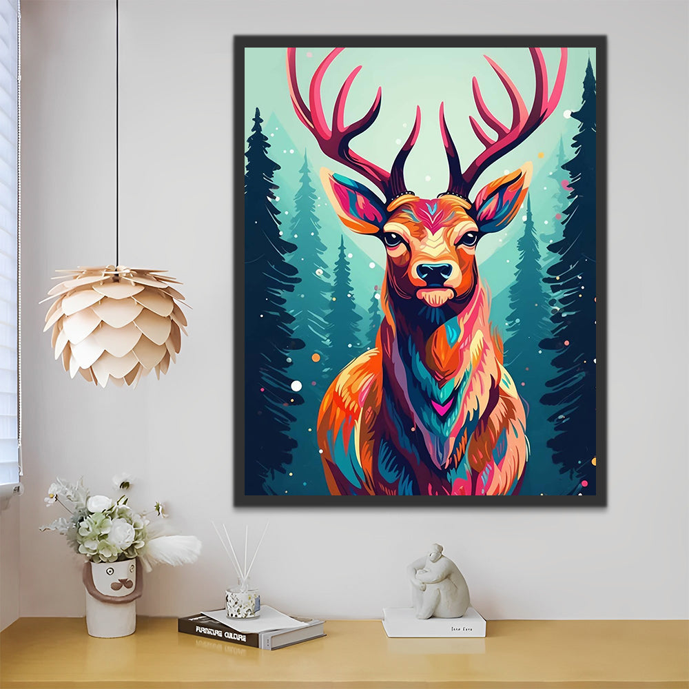 Colorful Deer in Snow Paint by Numbers