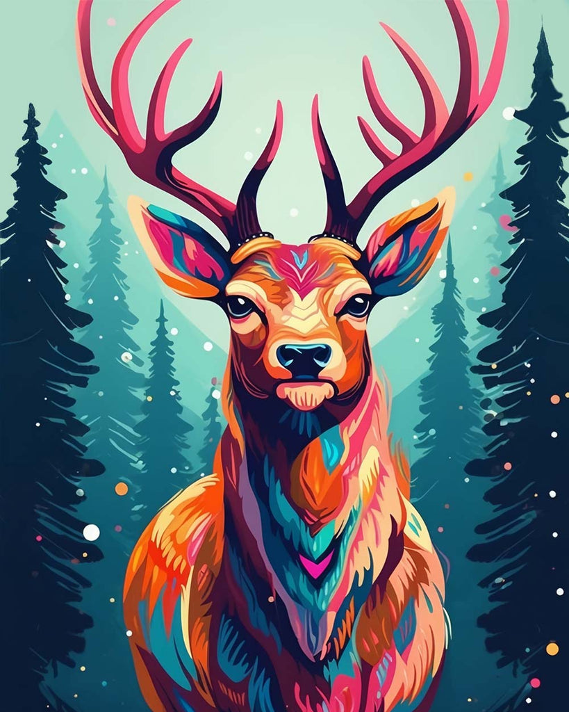 Colorful Deer in Snow Paint by Numbers