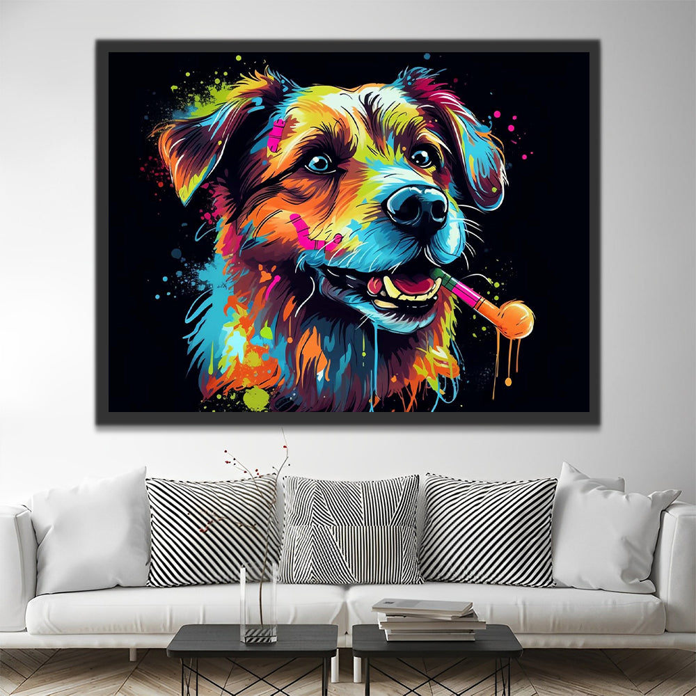 Colorful Dog in the Dark Paint by Numbers