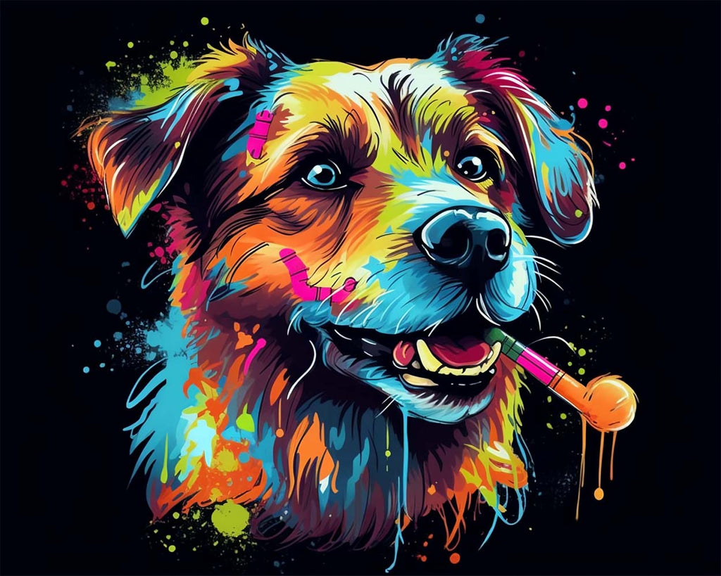 Colorful Dog in the Dark Paint by Numbers