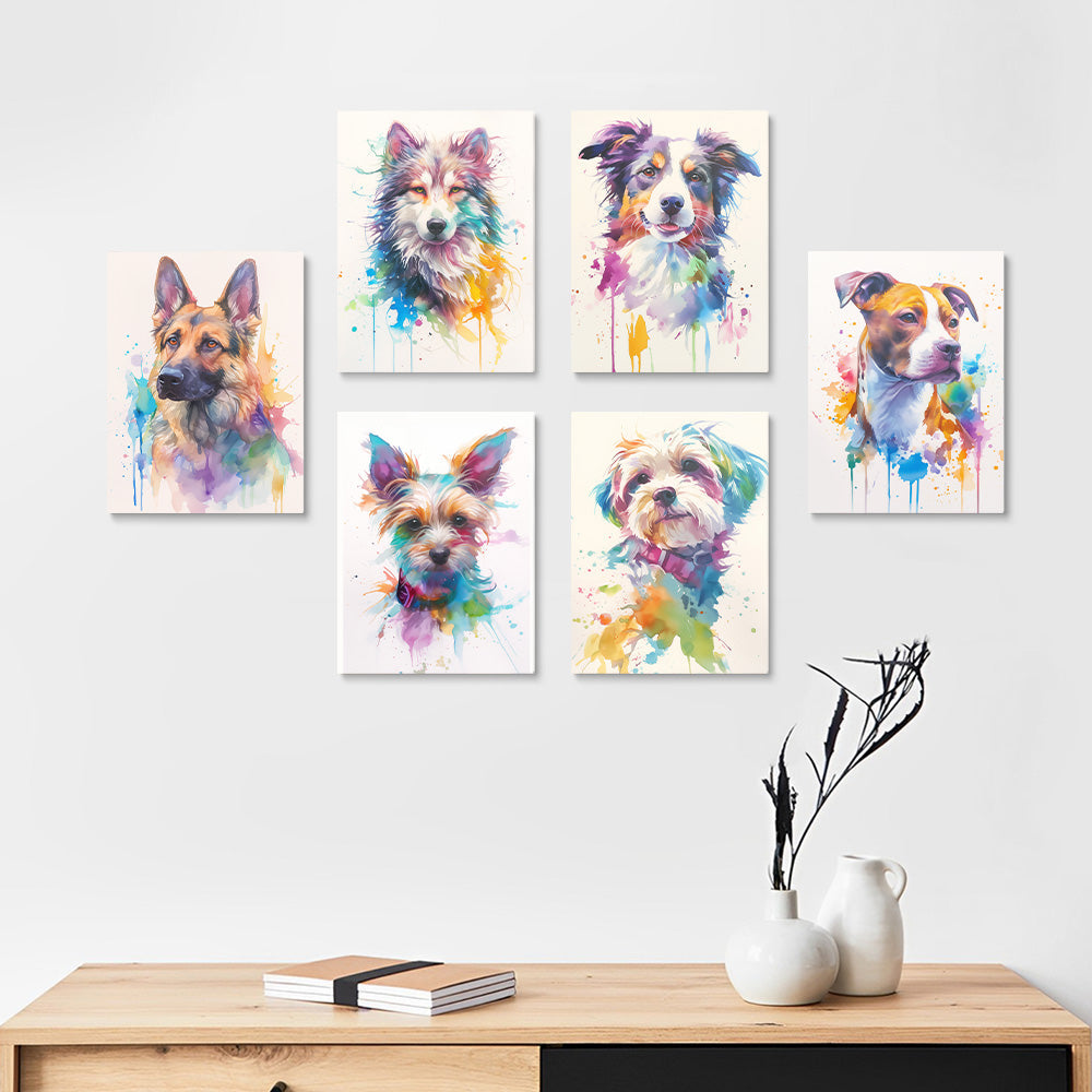 Colorful Dogs of Different Breeds 6 Pieces Mini Paint by Numbers