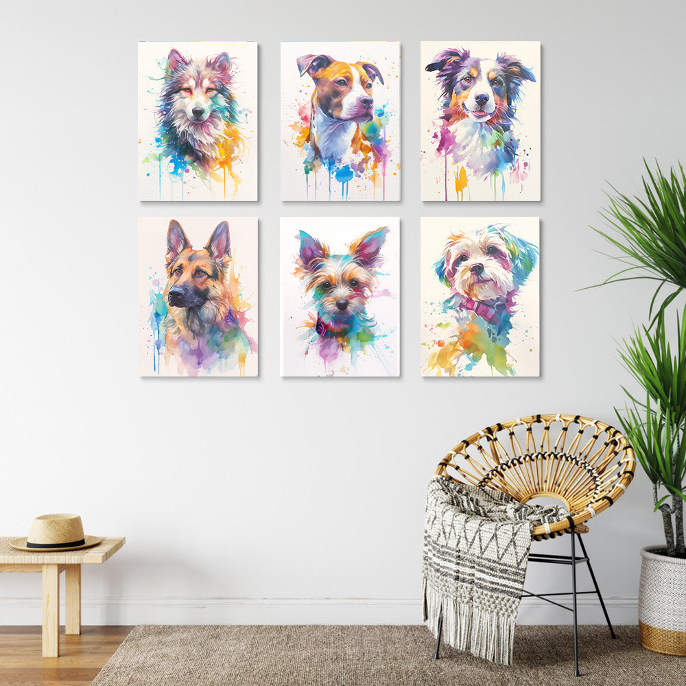 Colorful Dogs of Different Breeds 6 Pieces Mini Paint by Numbers