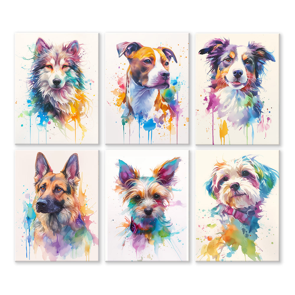 Colorful Dogs of Different Breeds 6 Pieces Mini Paint by Numbers