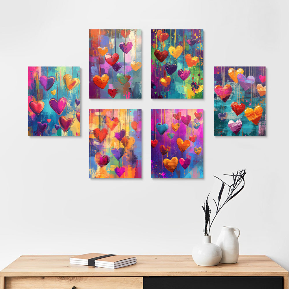 Colorful Fiery Love Hearts 6 Pieces Mini Paint by Numbers