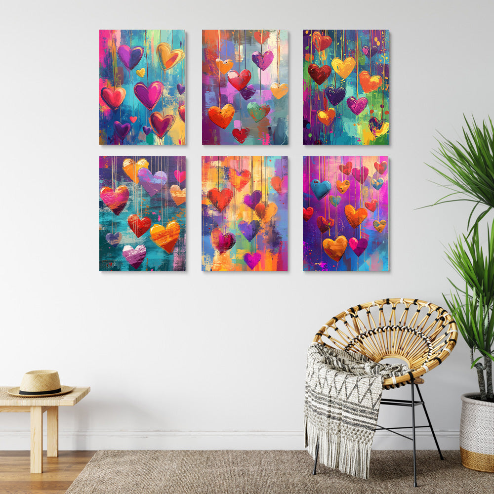 Colorful Fiery Love Hearts 6 Pieces Mini Paint by Numbers