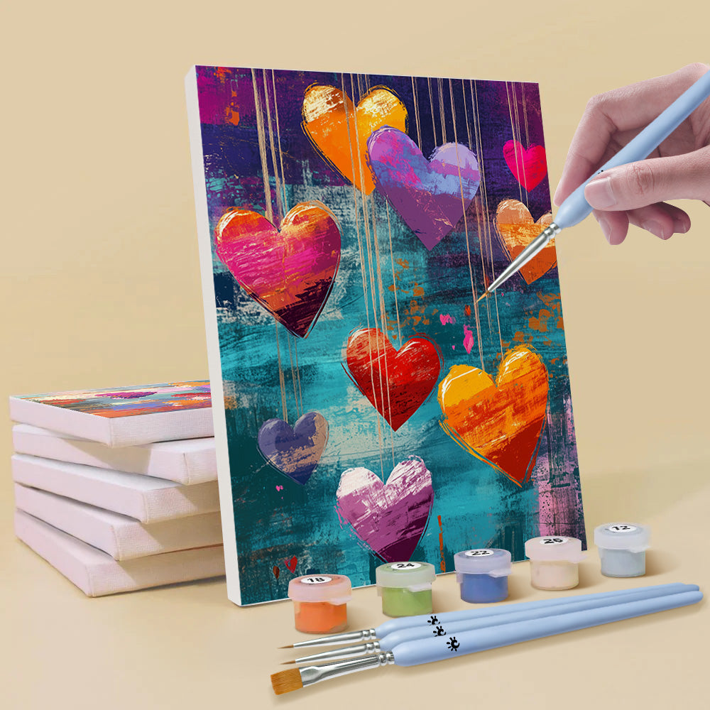 Colorful Fiery Love Hearts 6 Pieces Mini Paint by Numbers